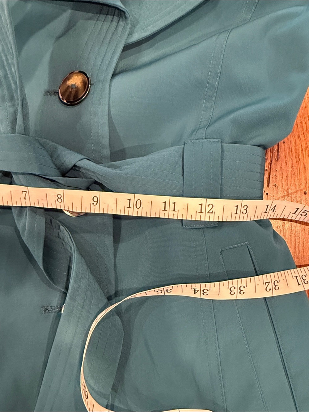 London Fog Teal Blue Classic Trench Coat Rain Jacket Petite XS PXS - Picture 8 of 11